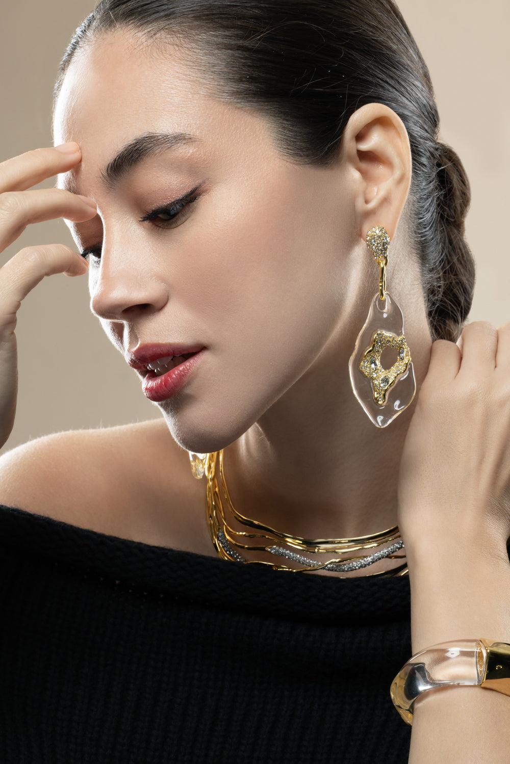 Crystal Pave Liquid Lucite Geode Drop Earrings-YLW CLR-JEWELRYBOUTIQUEEARRING-ALEXIS BITTAR