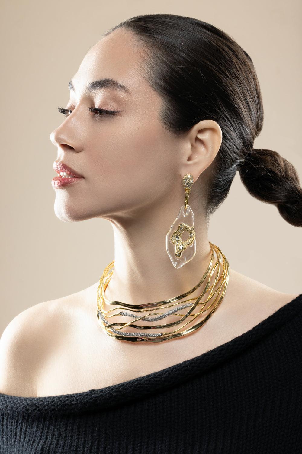 Crystal Pave Liquid Lucite Geode Drop Earrings-YLW CLR-JEWELRYBOUTIQUEEARRING-ALEXIS BITTAR