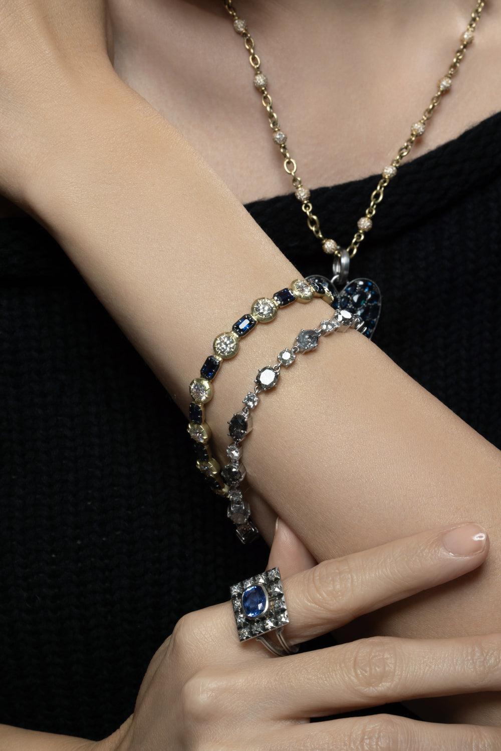Mixed Sapphire Emerald Diamond Zamian Bracelet-YELLOW GOLD-7-JEWELRYFINE JEWELBRACELET O-SYLVA & CIE