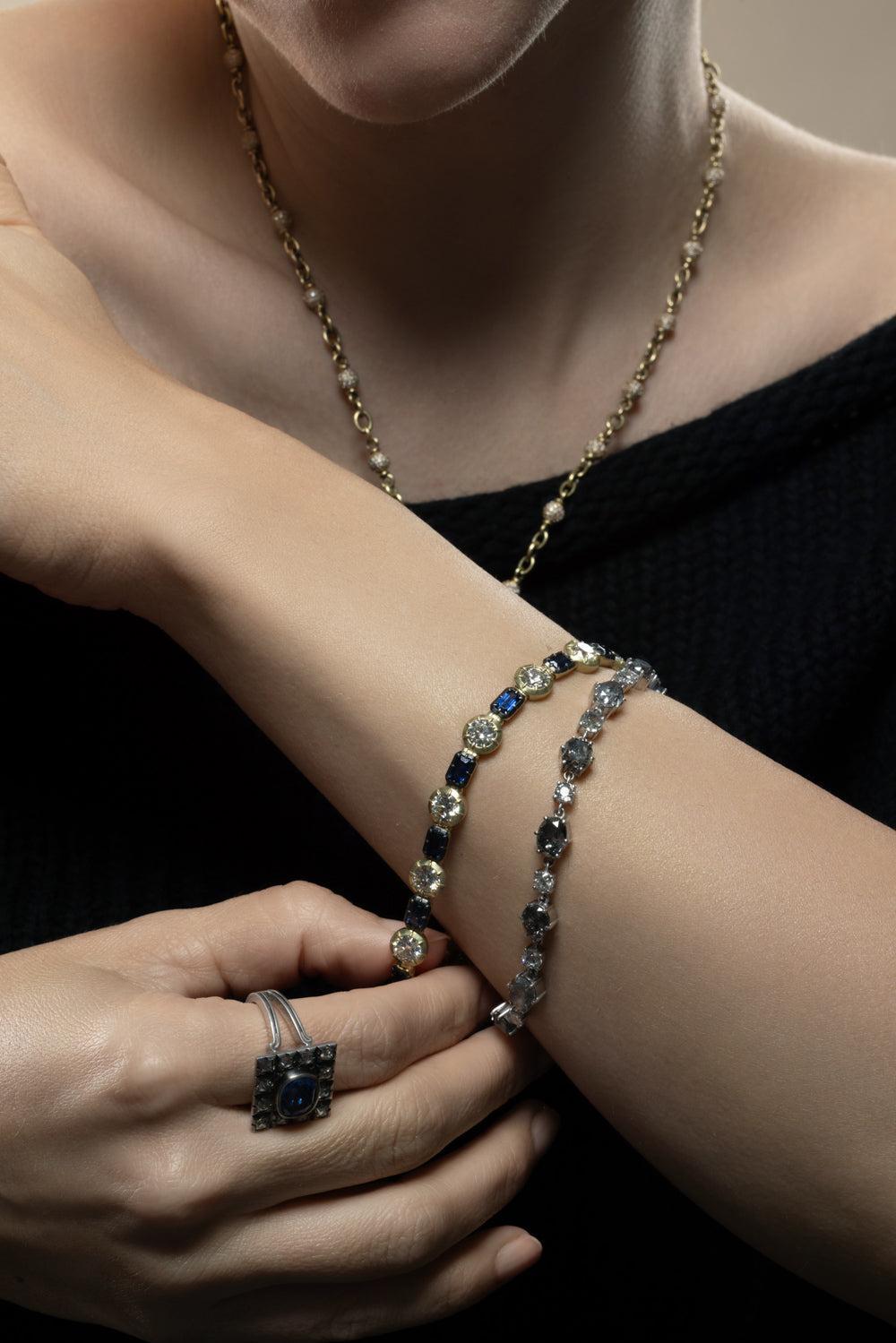 Sapphire Diamond Round Baguette Bracelet-YELLOW GOLD-7.5-JEWELRYFINE JEWELBRACELET O-SYLVA & CIE