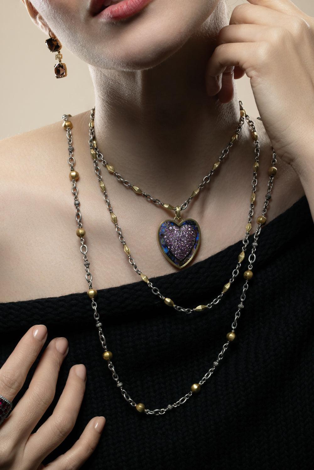 Opal Pink Sapphire Heart Pendant-YELLOW GOLD-JEWELRYFINE JEWELPENDANT-SYLVA & CIE
