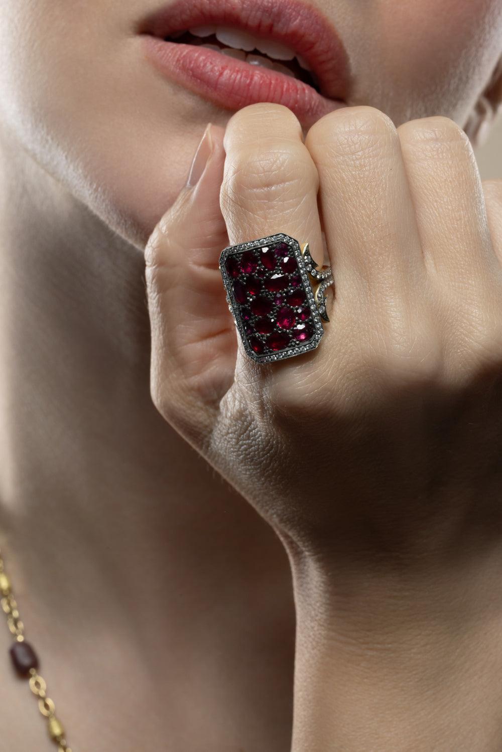 Ruby Diamond Ten Table Short Ring-SILVER-7.5-JEWELRYFINE JEWELRING-SYLVA & CIE