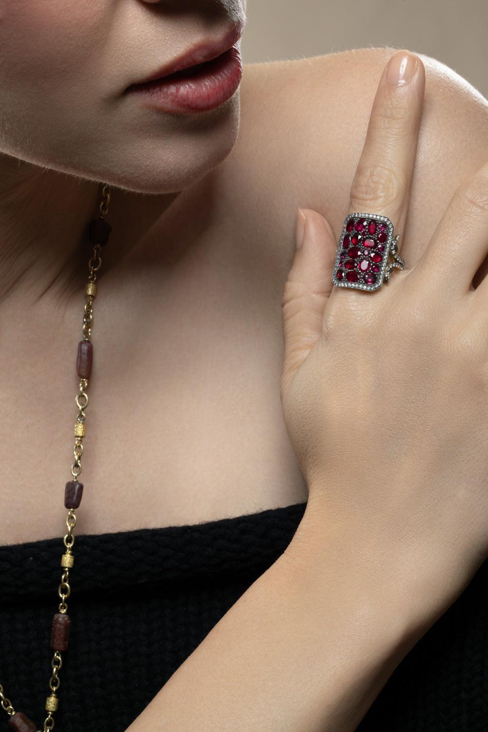 Ruby Diamond Ten Table Short Ring-SILVER-7.5-JEWELRYFINE JEWELRING-SYLVA & CIE