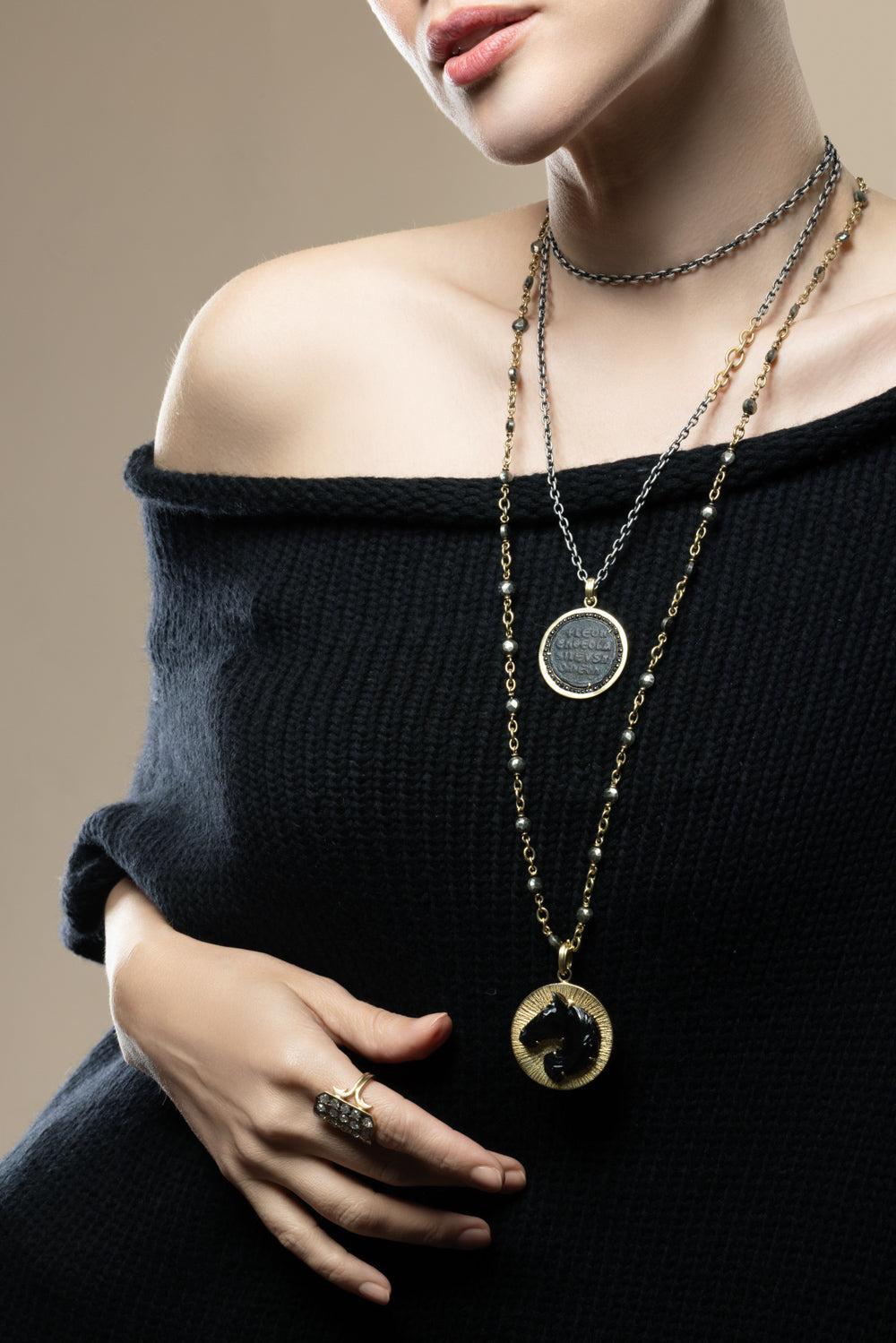 Obsidian Rainbown Horse Pendant-YELLOW GOLD-JEWELRYFINE JEWELPENDANT-SYLVA & CIE