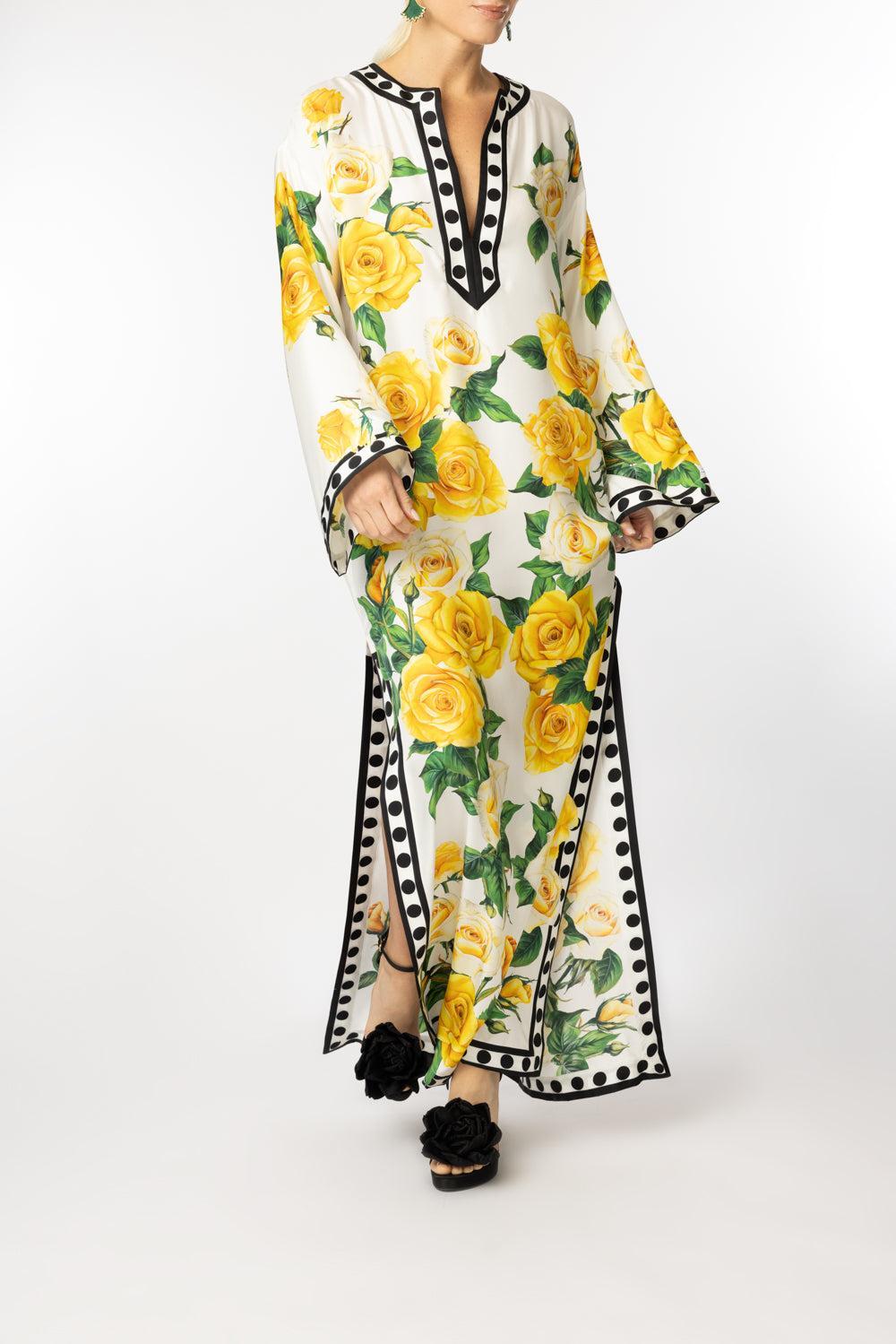 Kimono Sleeve Floral Kaftan-YLLWROSE-40-CLOTHINGDRESSCASUAL-DOLCE & GABBANA