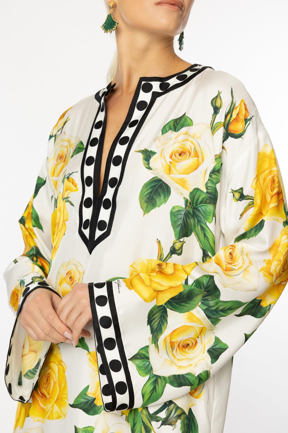 Kimono Sleeve Floral Kaftan-YLLWROSE-40-CLOTHINGDRESSCASUAL-DOLCE & GABBANA