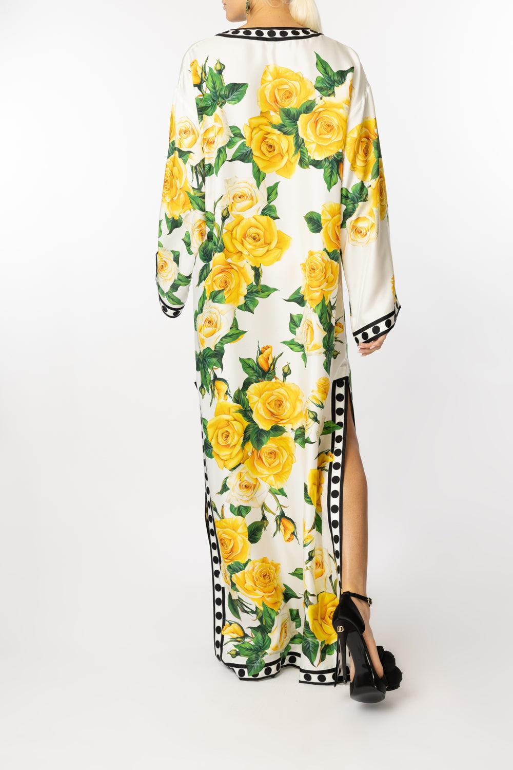 Kimono Sleeve Floral Kaftan-YLLWROSE-40-CLOTHINGDRESSCASUAL-DOLCE & GABBANA