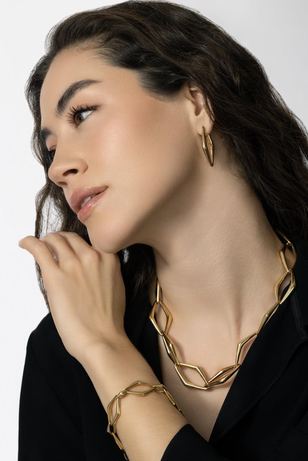 Dressed to Kill Alternating Gold Link Necklace-YELLOW GOLD-JEWELRYFINE JEWELNECKLACE O-PARULINA