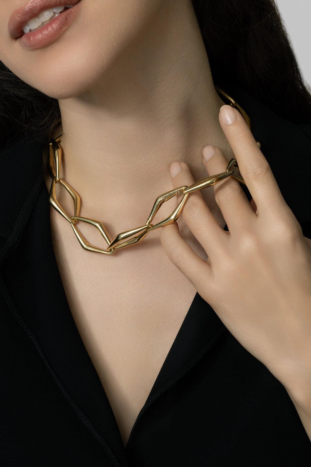 Dressed to Kill Alternating Gold Link Necklace-YELLOW GOLD-JEWELRYFINE JEWELNECKLACE O-PARULINA