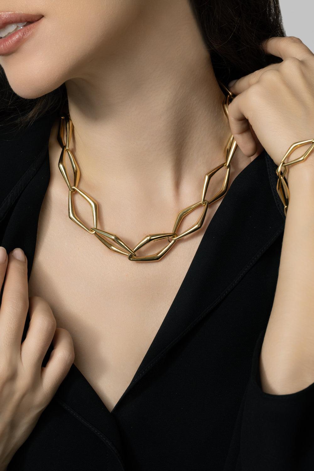 Dressed to Kill Alternating Gold Link Necklace-YELLOW GOLD-JEWELRYFINE JEWELNECKLACE O-PARULINA