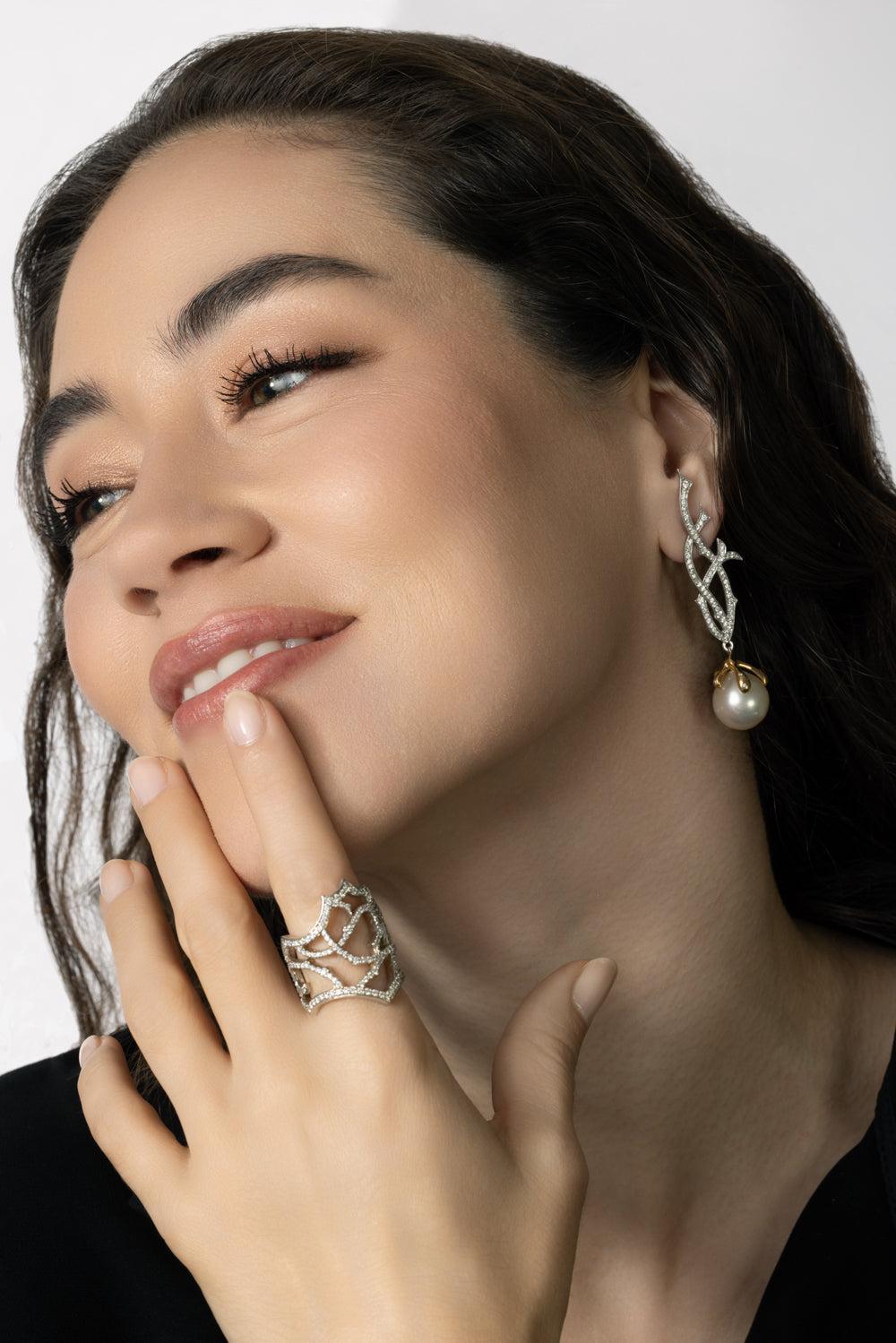 Eleven Pearl Diamond Briar Earrings-WHITE GOLD-JEWELRYFINE JEWELEARRING-PARULINA