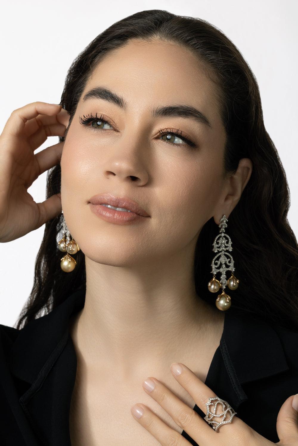 Diamond Pearl Isle Of Capri Earrings-YELLOW GOLD-JEWELRYFINE JEWELEARRING-PARULINA