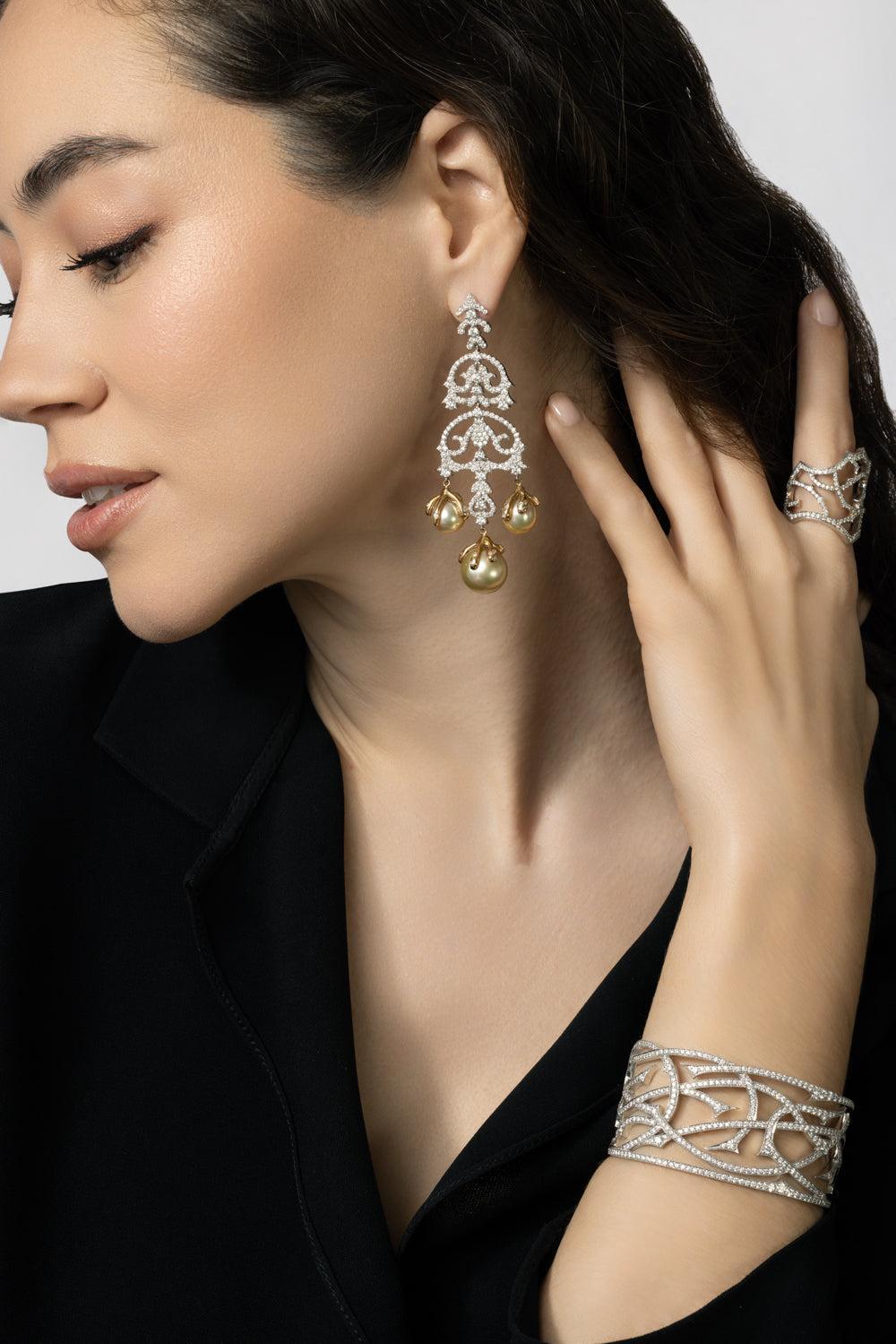 Diamond Pearl Isle Of Capri Earrings-YELLOW GOLD-JEWELRYFINE JEWELEARRING-PARULINA