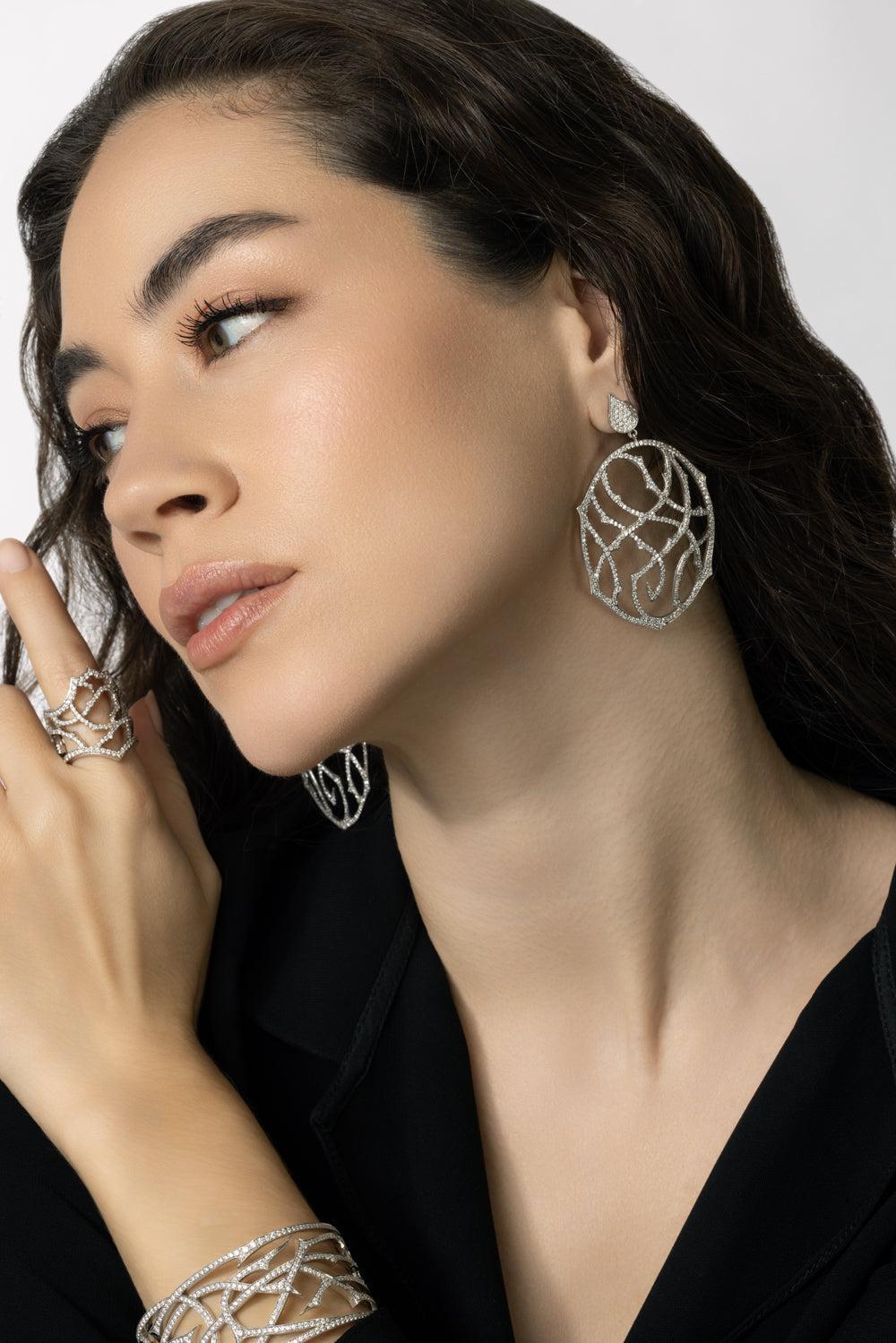 Gothic Briar Diamond Earrings-WHITE GOLD-JEWELRYFINE JEWELEARRING-PARULINA