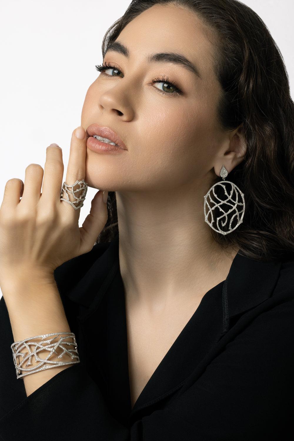 Gothic Briar Diamond Earrings-WHITE GOLD-JEWELRYFINE JEWELEARRING-PARULINA