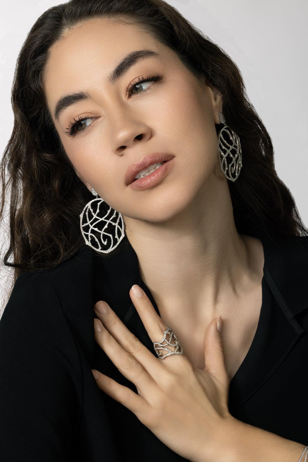 Gothic Briar Diamond Earrings-WHITE GOLD-JEWELRYFINE JEWELEARRING-PARULINA