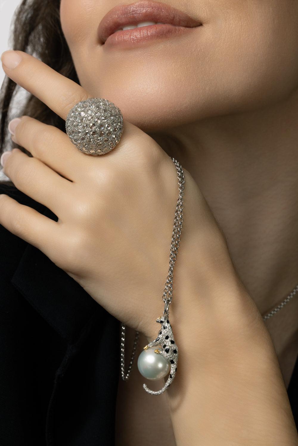 Leopard Hanging Pearl Necklace-WHITE GOLD-JEWELRYFINE JEWELNECKLACE O-PARULINA