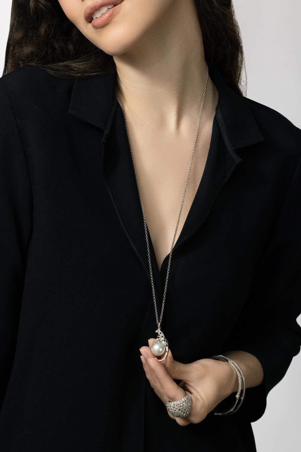 Leopard Hanging Pearl Necklace-WHITE GOLD-JEWELRYFINE JEWELNECKLACE O-PARULINA
