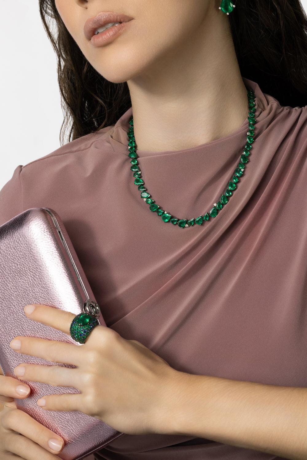 Enchanted Forest Emerald Diamond Necklace-BLACK GOLD-JEWELRYFINE JEWELNECKLACE O-PARULINA