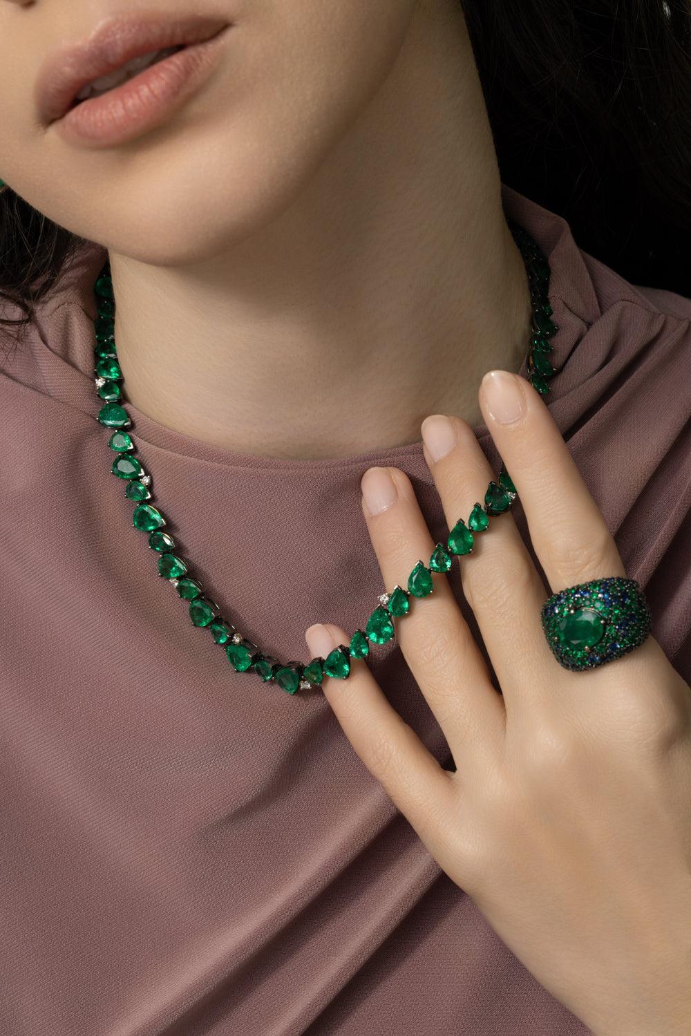 Enchanted Forest Emerald Diamond Necklace-BLACK GOLD-JEWELRYFINE JEWELNECKLACE O-PARULINA