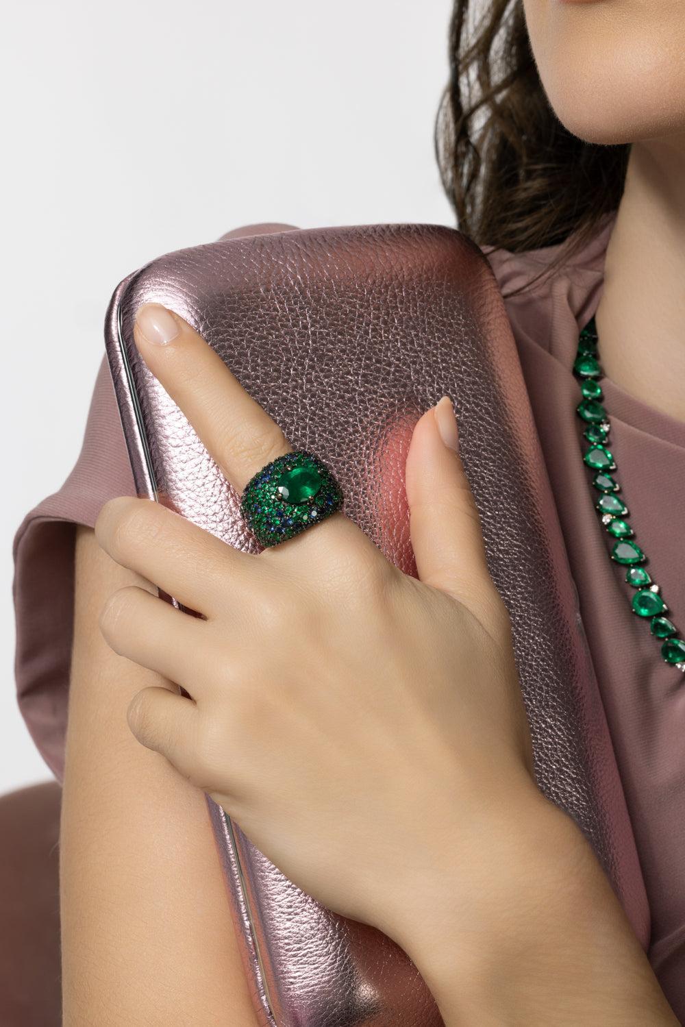 Enchanted Forest Emerald Sapphire Ring-WHITE GOLD-7-JEWELRYFINE JEWELRING-PARULINA
