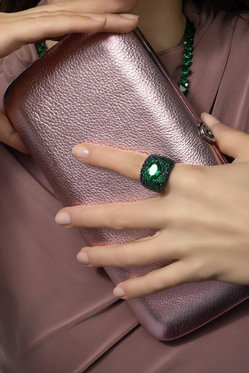 Enchanted Forest Emerald Sapphire Ring-WHITE GOLD-7-JEWELRYFINE JEWELRING-PARULINA