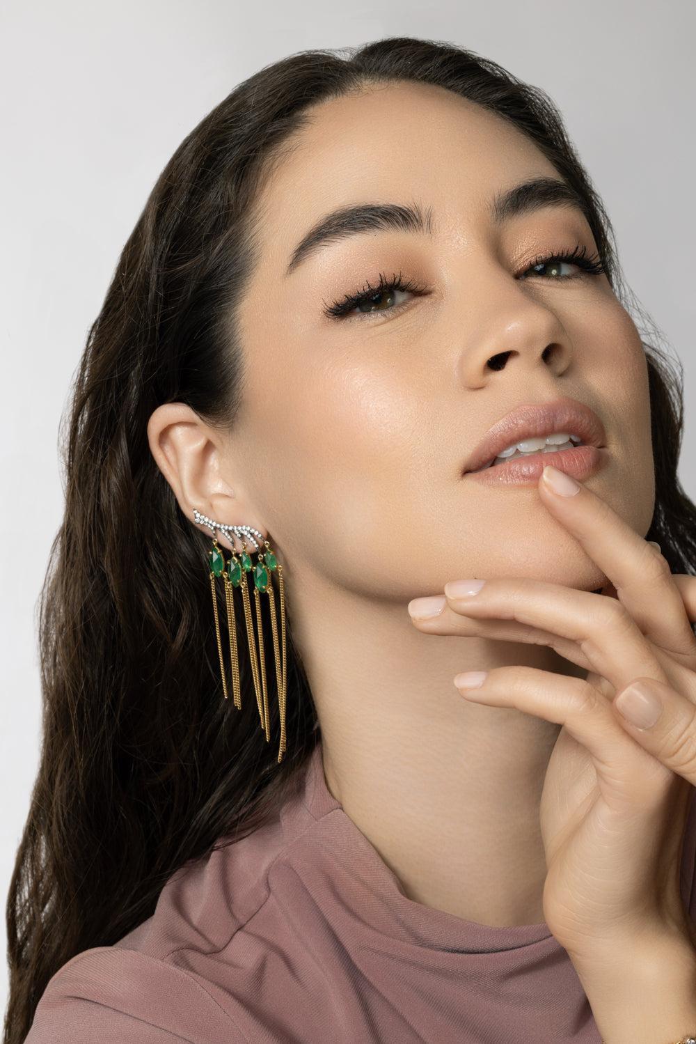 Enchanted Forest Emerald Drop Earrings-YELLOW GOLD-JEWELRYFINE JEWELEARRING-PARULINA