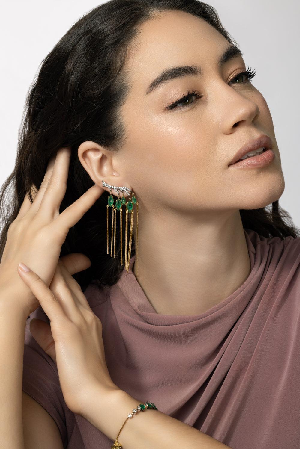 Enchanted Forest Emerald Drop Earrings-YELLOW GOLD-JEWELRYFINE JEWELEARRING-PARULINA