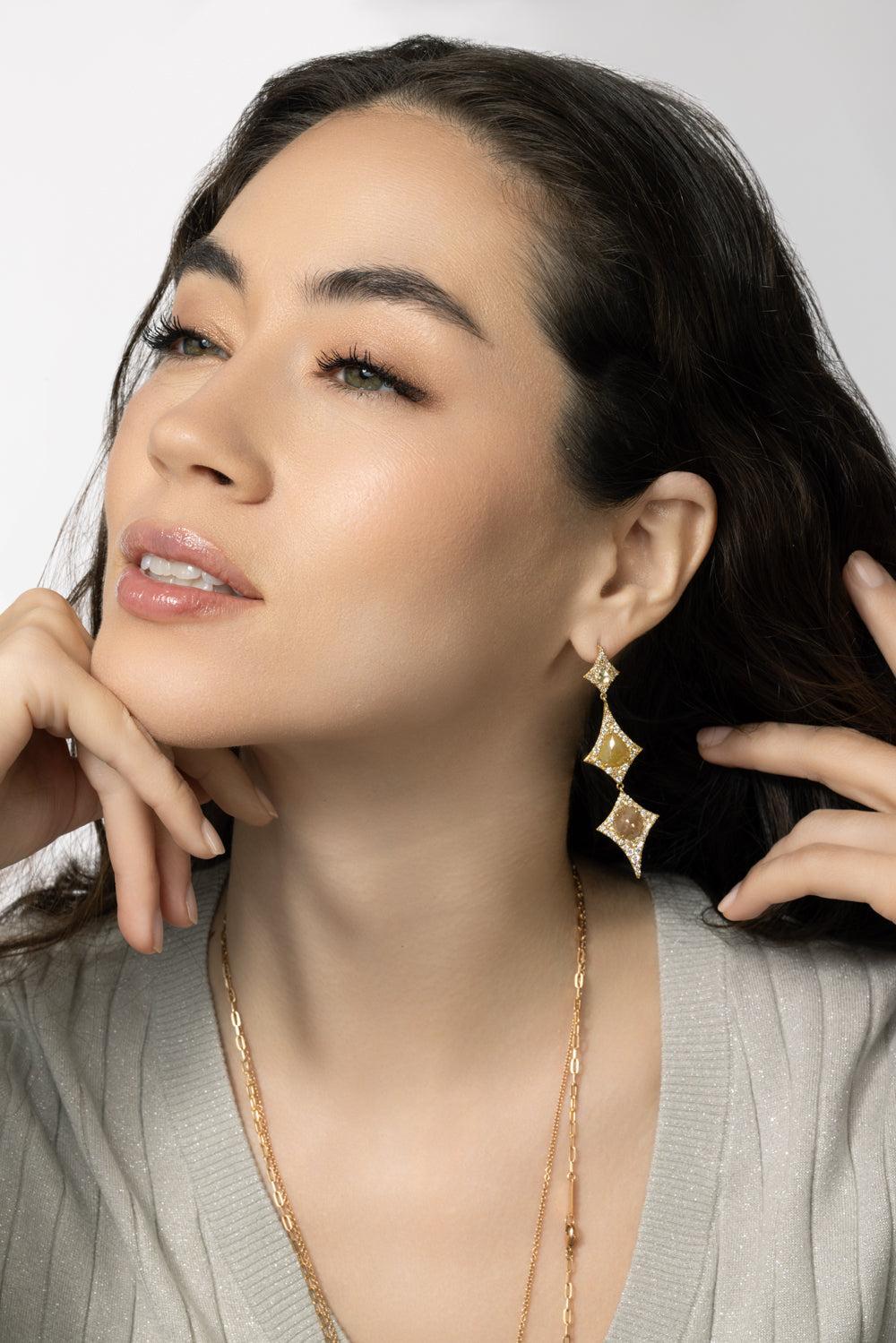 Fancy Diamond Serengeti Earrings-YELLOW GOLD-JEWELRYFINE JEWELEARRING-PARULINA