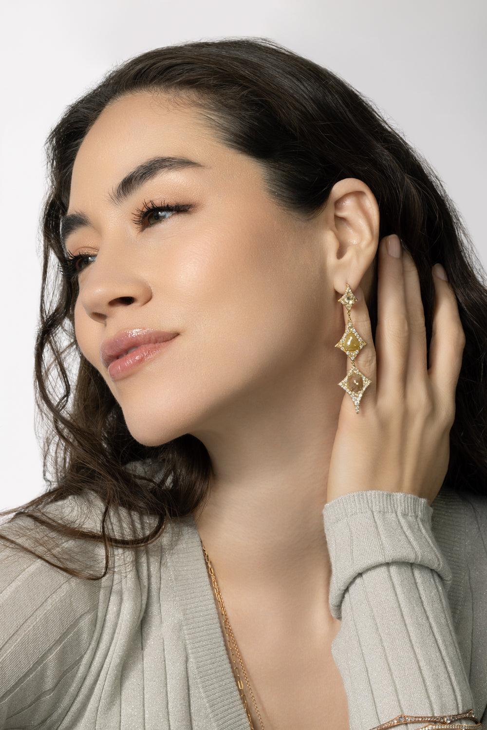 Fancy Diamond Serengeti Earrings-YELLOW GOLD-JEWELRYFINE JEWELEARRING-PARULINA