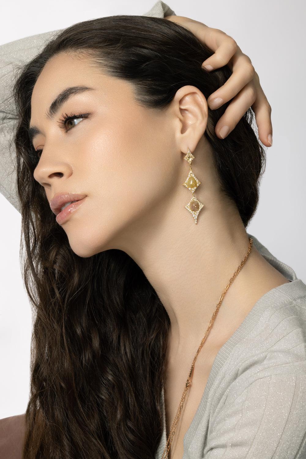Fancy Diamond Serengeti Earrings-YELLOW GOLD-JEWELRYFINE JEWELEARRING-PARULINA