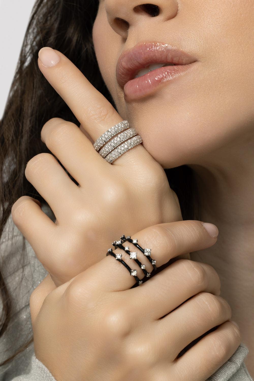 Black Rugiada Diamond Three Wrap Ring-WHITE GOLD-M-JEWELRYFINE JEWELRING-MATTIA CIELO