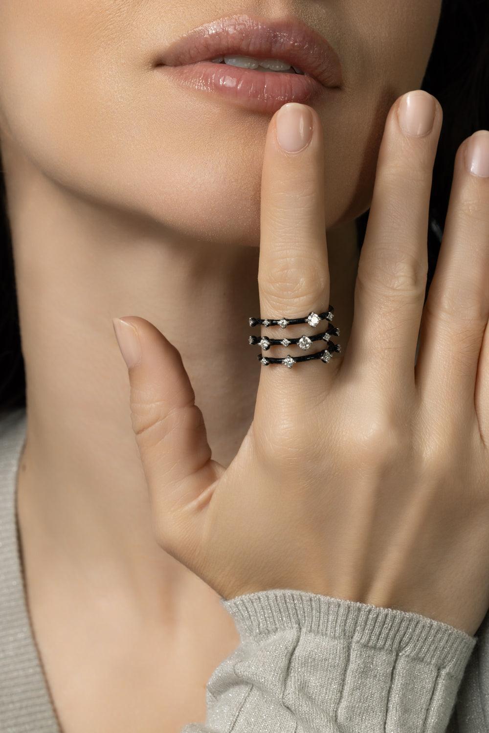 Black Rugiada Diamond Three Wrap Ring-WHITE GOLD-M-JEWELRYFINE JEWELRING-MATTIA CIELO