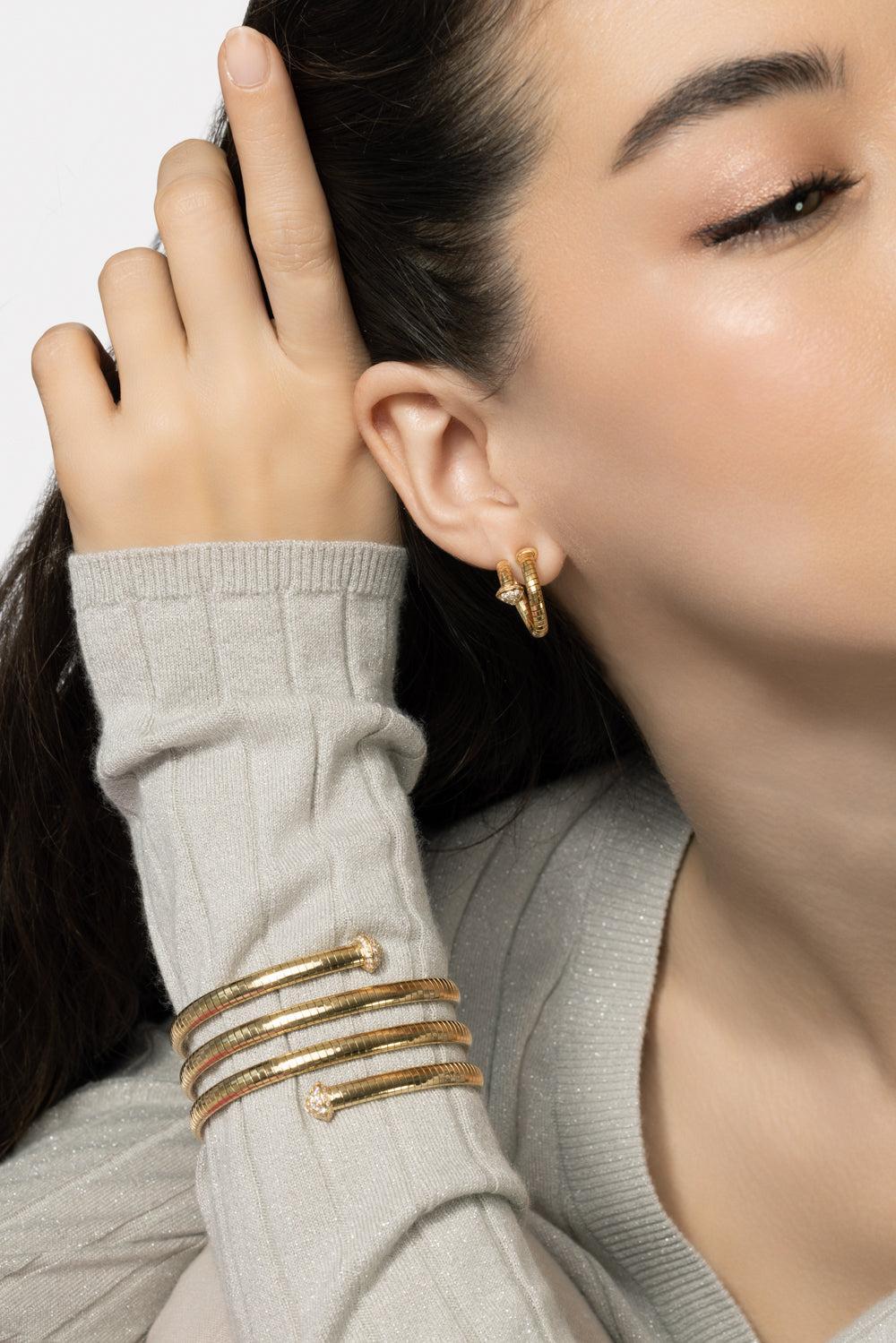 Rugiada Pave Serpent Earrings-YELLOW GOLD-JEWELRYFINE JEWELEARRING-MATTIA CIELO