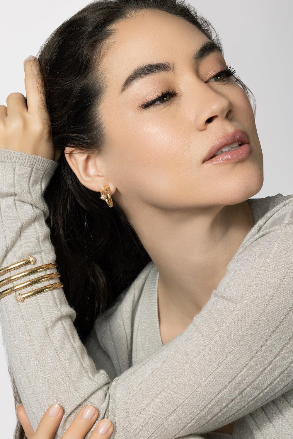 Rugiada Pave Serpent Earrings-YELLOW GOLD-JEWELRYFINE JEWELEARRING-MATTIA CIELO