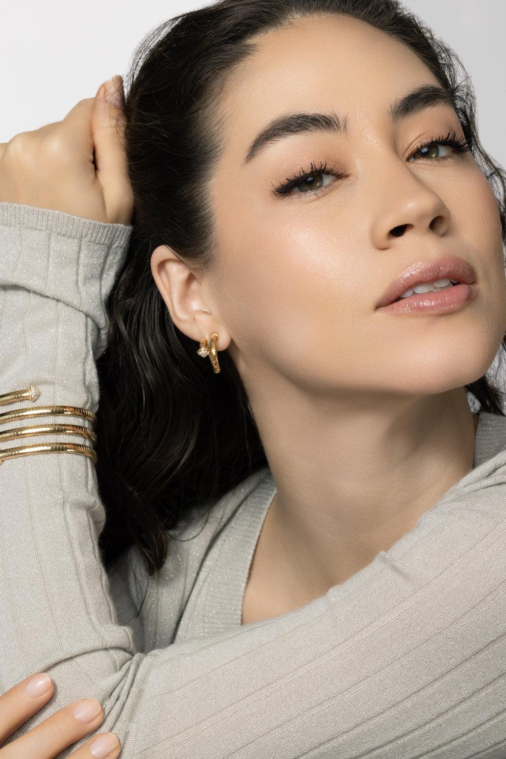 Rugiada Pave Serpent Earrings-YELLOW GOLD-JEWELRYFINE JEWELEARRING-MATTIA CIELO