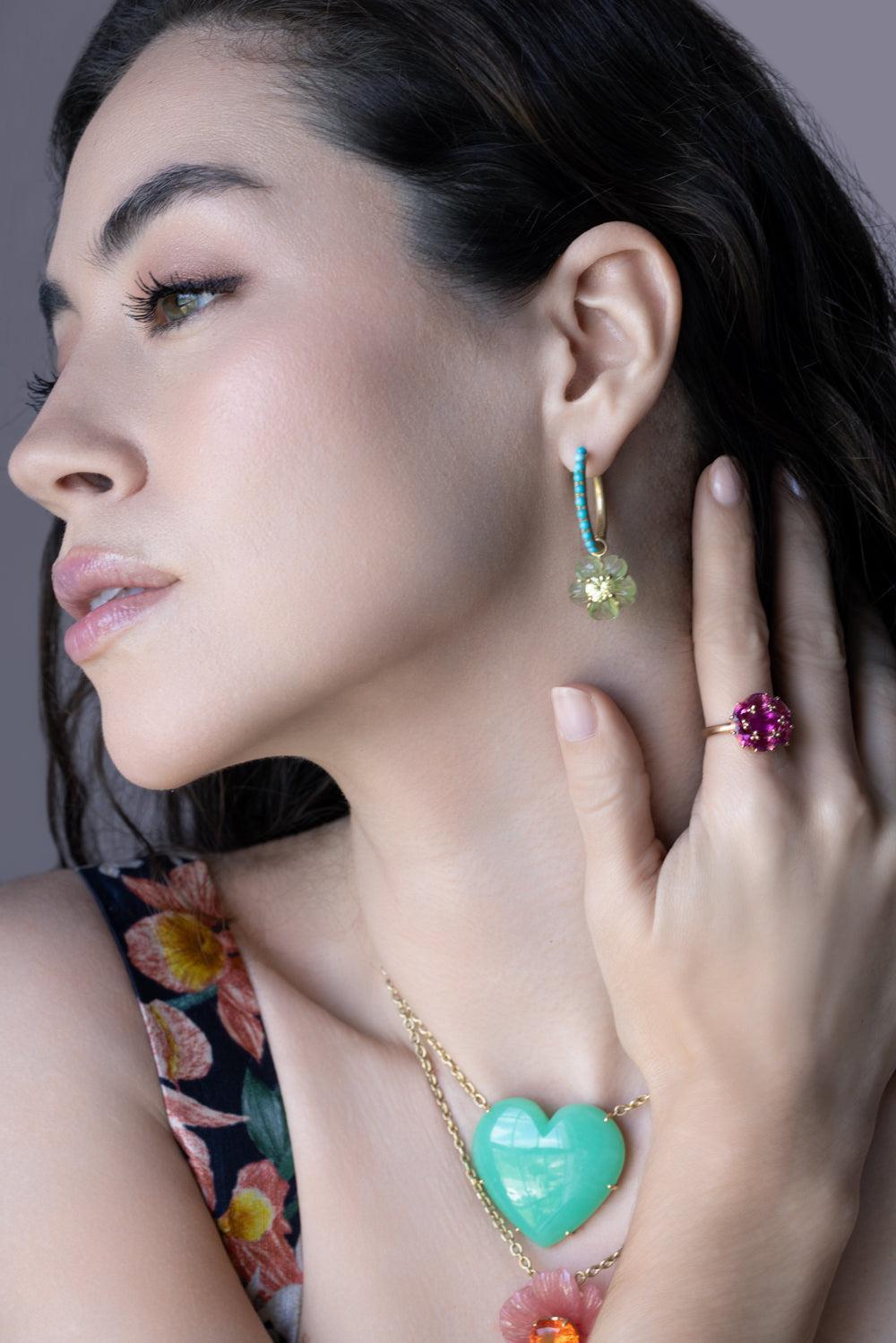 Peridot Chrysoberyl Tropical Flower Earrings-YELLOW GOLD-JEWELRYFINE JEWELEARRING-IRENE NEUWIRTH JEWELRY