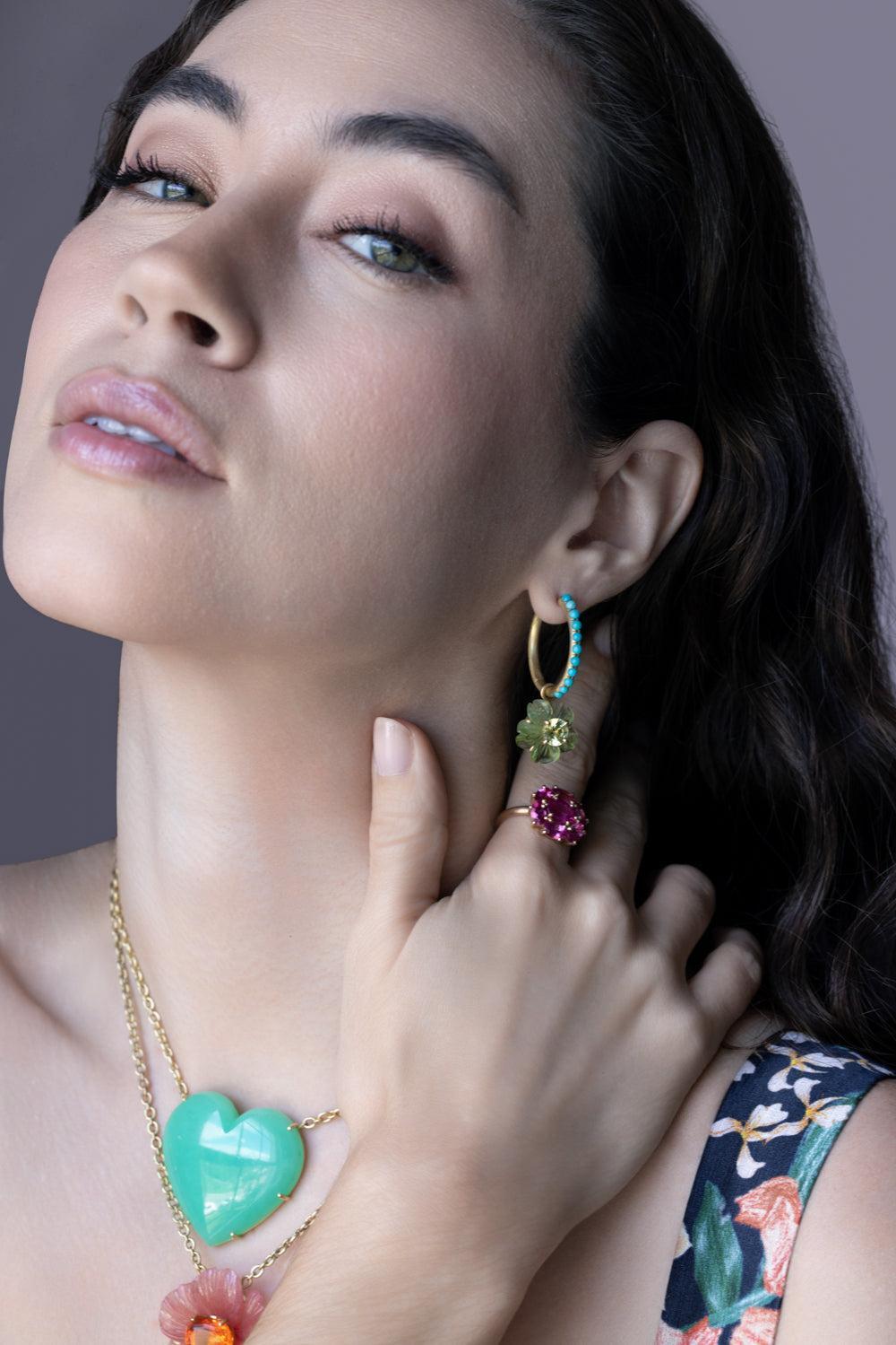 Peridot Chrysoberyl Tropical Flower Earrings-YELLOW GOLD-JEWELRYFINE JEWELEARRING-IRENE NEUWIRTH JEWELRY