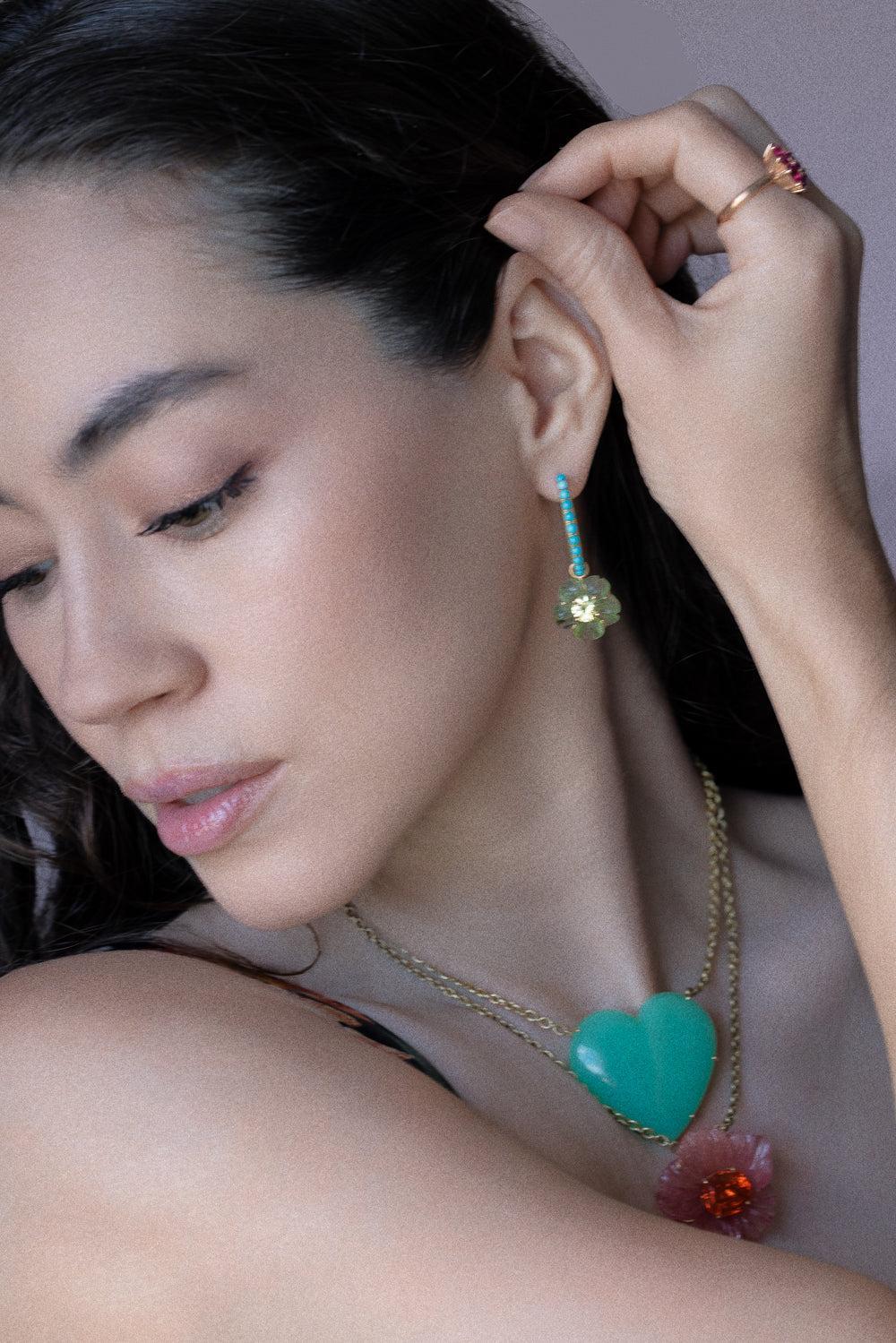Peridot Chrysoberyl Tropical Flower Earrings-YELLOW GOLD-JEWELRYFINE JEWELEARRING-IRENE NEUWIRTH JEWELRY
