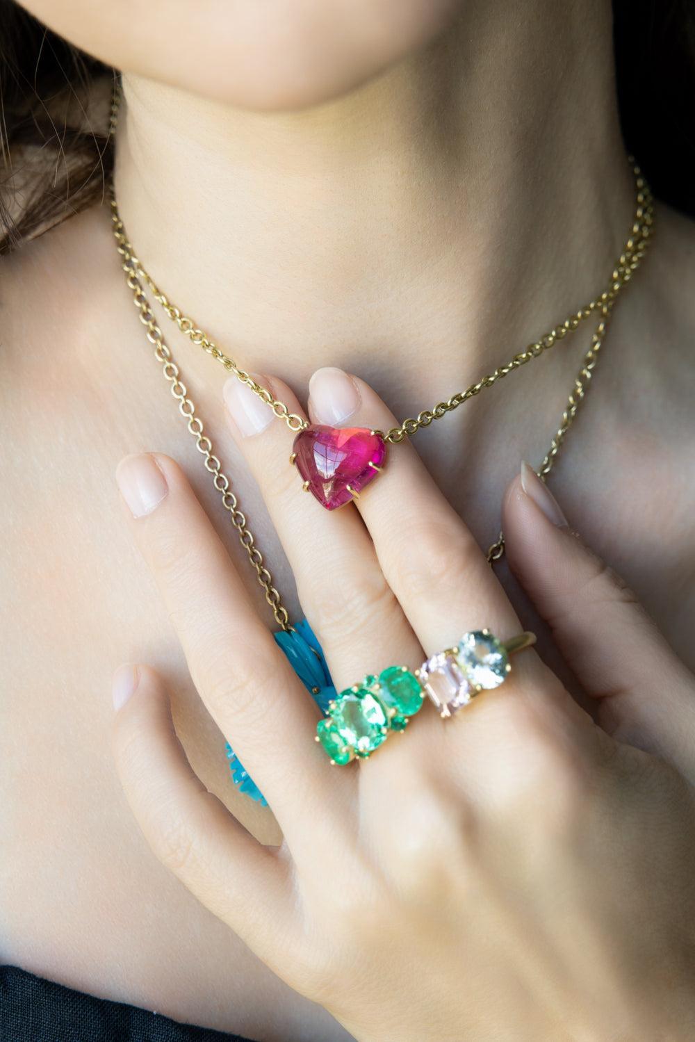 Pink Tourmaline Love Necklace-YELLOW GOLD-JEWELRYFINE JEWELNECKLACE O-IRENE NEUWIRTH JEWELRY