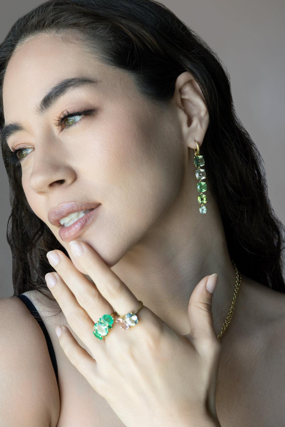 Green Tourmaline Gemmy Gem Huggie Earrings-YELLOW GOLD-JEWELRYFINE JEWELEARRING-IRENE NEUWIRTH JEWELRY