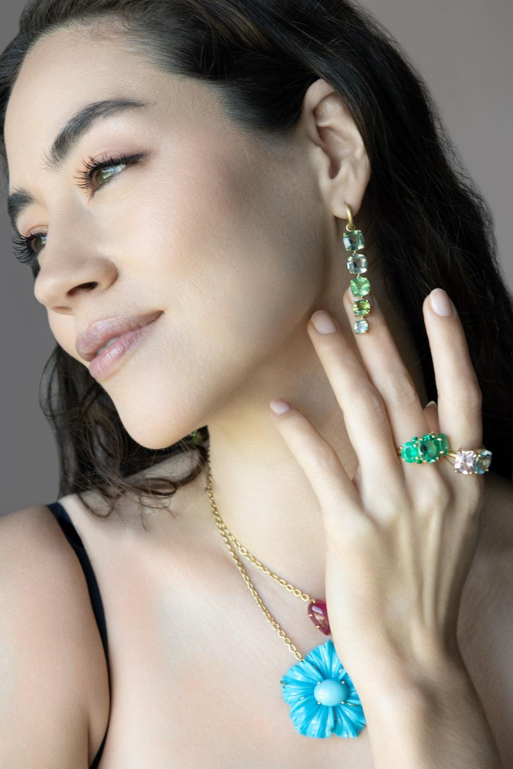 Green Tourmaline Gemmy Gem Huggie Earrings-YELLOW GOLD-JEWELRYFINE JEWELEARRING-IRENE NEUWIRTH JEWELRY