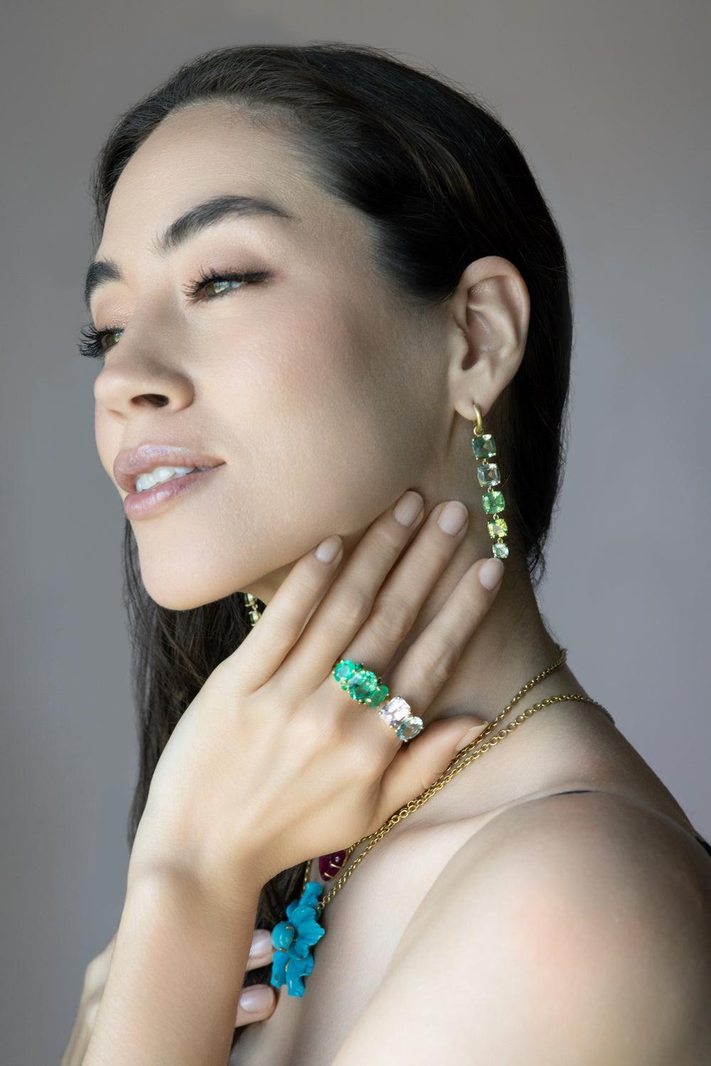 Green Tourmaline Gemmy Gem Huggie Earrings-YELLOW GOLD-JEWELRYFINE JEWELEARRING-IRENE NEUWIRTH JEWELRY