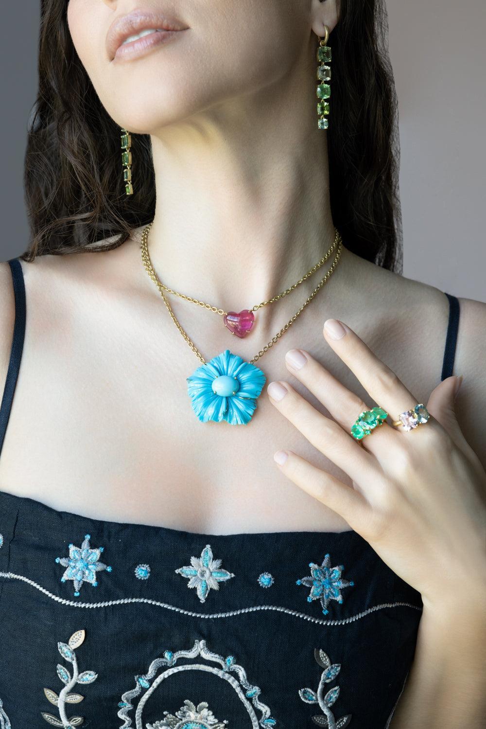Pink Tourmaline Love Necklace-YELLOW GOLD-JEWELRYFINE JEWELNECKLACE O-IRENE NEUWIRTH JEWELRY
