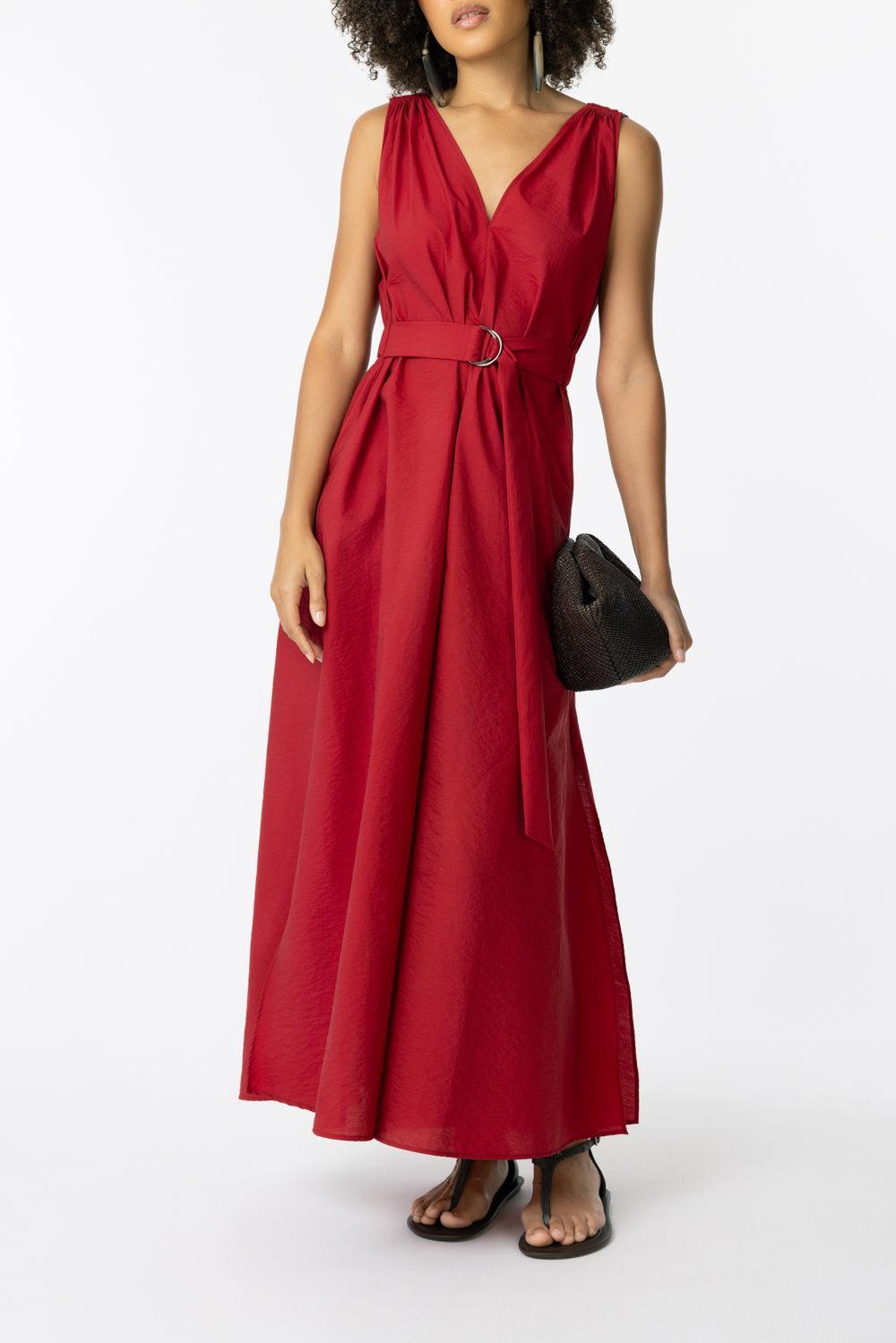 Monili Shoulder Maxi Dress - Red-RED-XS-CLOTHINGDRESSCASUAL-BRUNELLO CUCINELLI