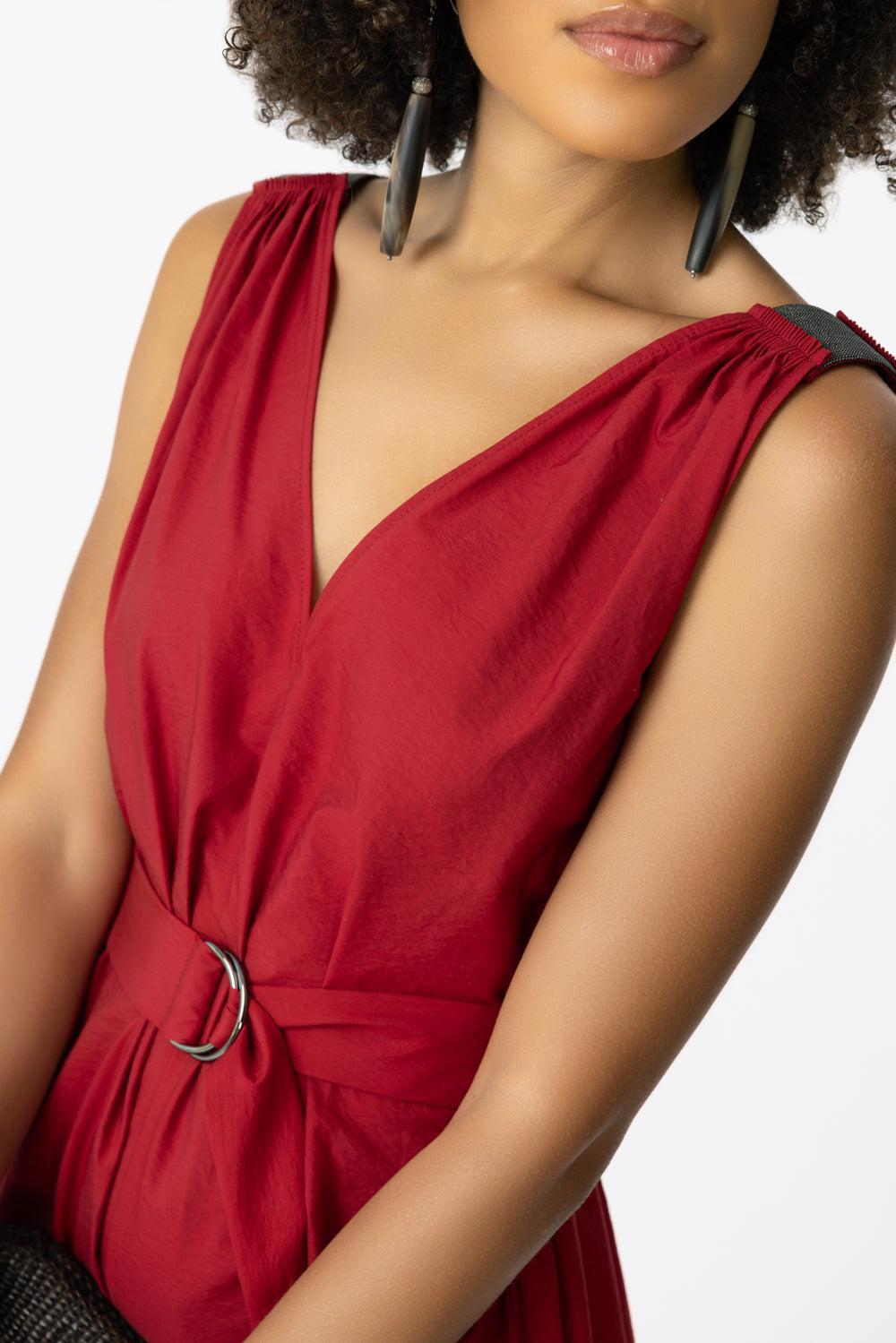 Monili Shoulder Maxi Dress - Red-RED-XS-CLOTHINGDRESSCASUAL-BRUNELLO CUCINELLI