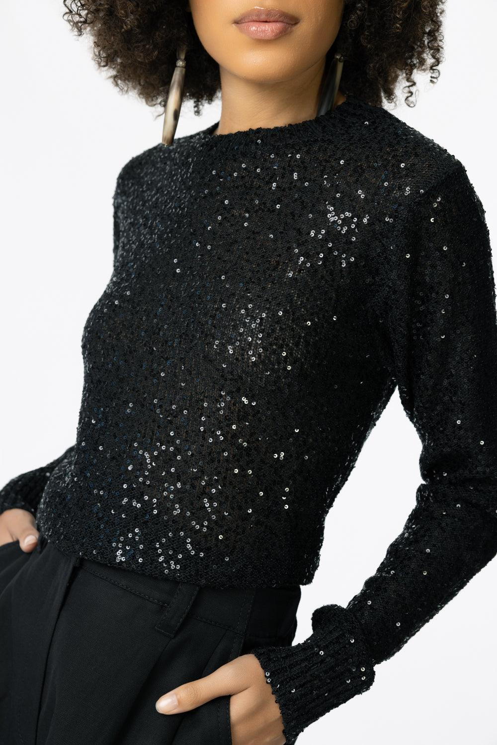 Pailette Crewneck Pullover-BLACK-XS-CLOTHINGTOPKNITS-BRUNELLO CUCINELLI