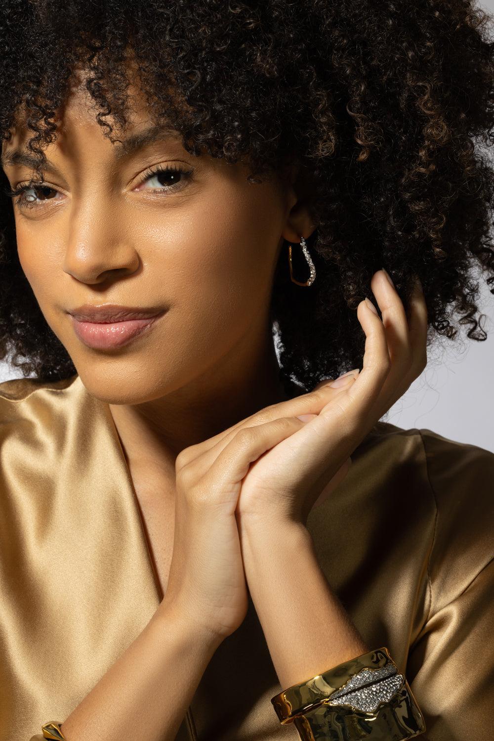 Two Tone Pave Hoop Earrings-YELLOW-JEWELRYBOUTIQUEEARRING-ALEXIS BITTAR