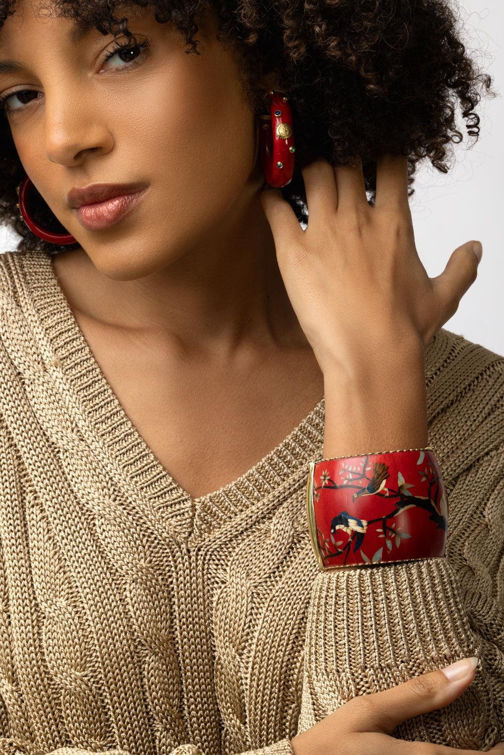 Bird Branch Marquetry Bracelet-YELLOW GOLD-JEWELRYFINE JEWELBRACELET O-SILVIA FURMANOVICH