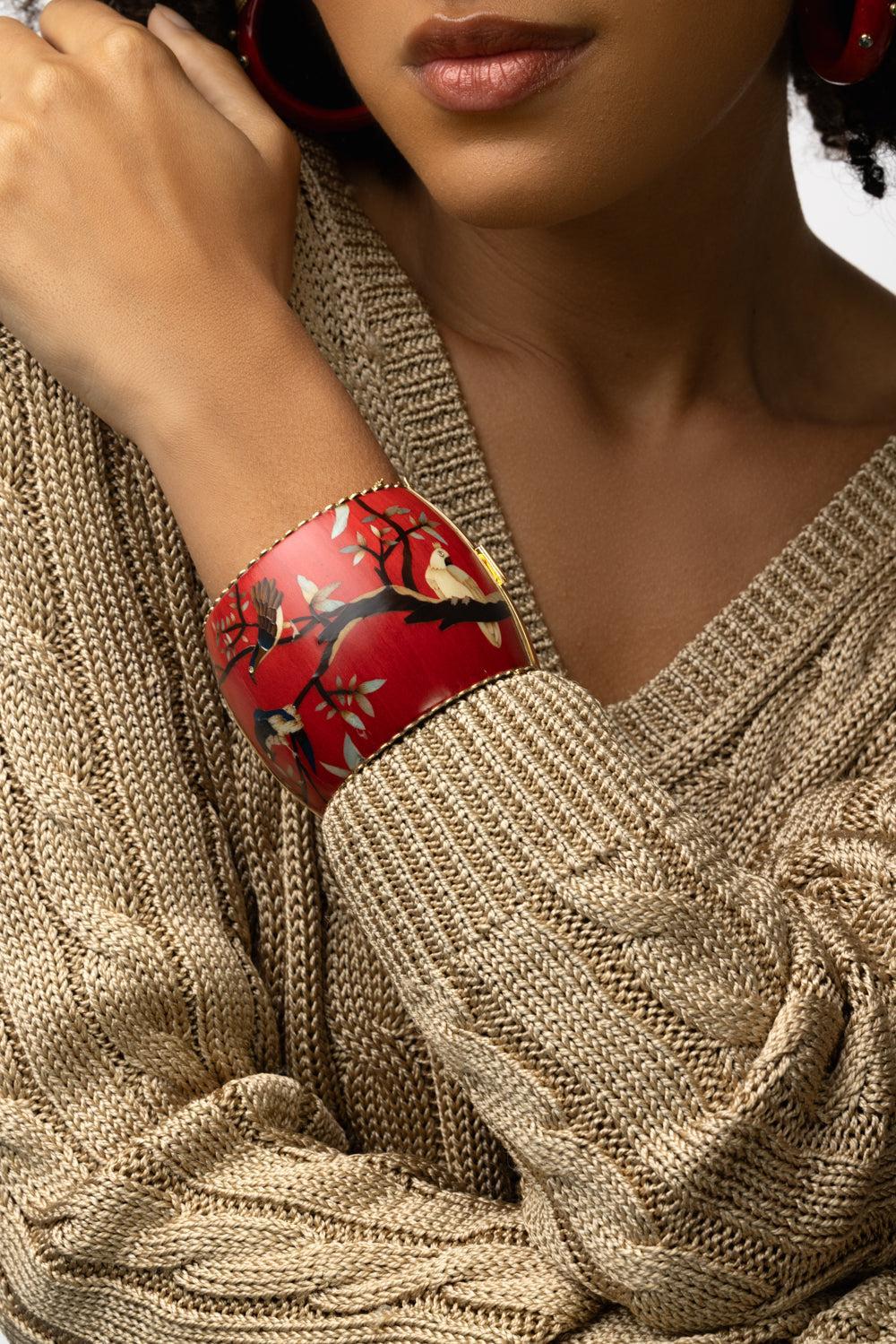 Bird Branch Marquetry Bracelet-YELLOW GOLD-JEWELRYFINE JEWELBRACELET O-SILVIA FURMANOVICH